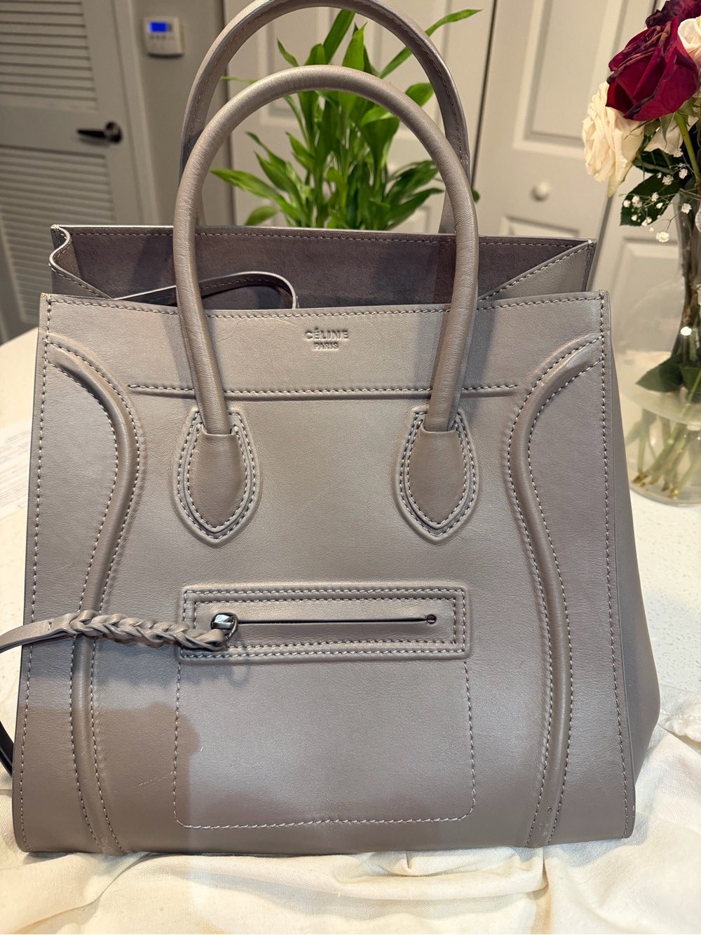 Céline Medium Phantom Luggage Tote Grey Taupe Calfskin Leather Like New